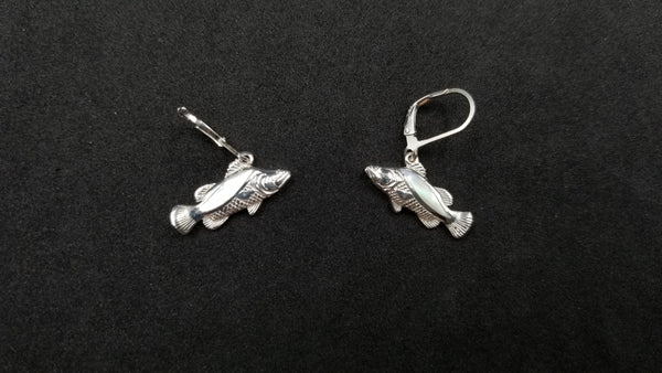 STERLING SILVER W/ MOTHER OF PEARLS FISH DANGLE EARRINGS