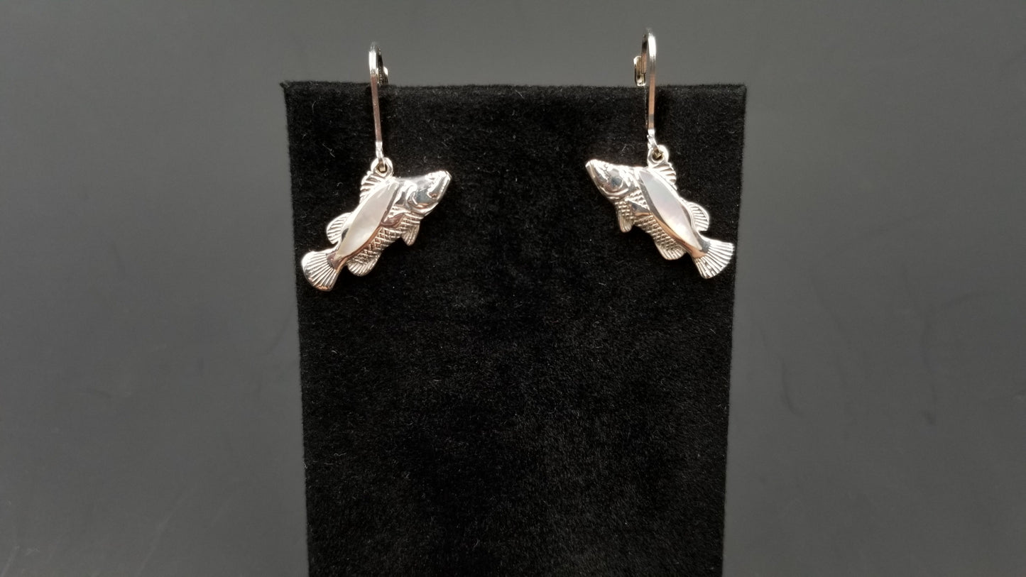STERLING SILVER W/ MOTHER OF PEARLS FISH DANGLE EARRINGS