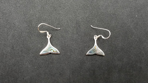 STERLING SILVER W/ ABALONE SHELL WHALE TAIL DANGLE EARRINGS