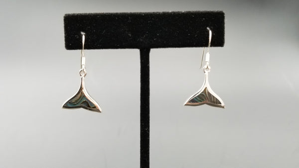 STERLING SILVER W/ ABALONE SHELL WHALE TAIL DANGLE EARRINGS
