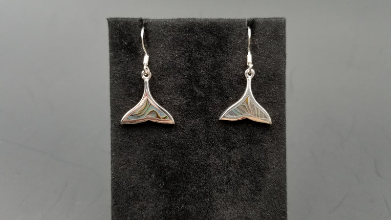 STERLING SILVER W/ ABALONE SHELL WHALE TAIL DANGLE EARRINGS