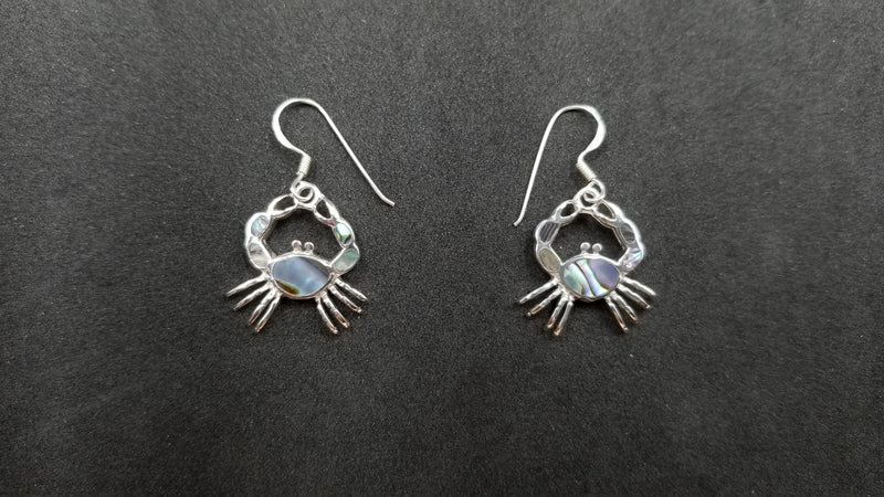 STERLING SILVER W/ ABALONE SHELL CRABS DANGLE EARRINGS