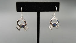 STERLING SILVER W/ ABALONE SHELL CRABS DANGLE EARRINGS