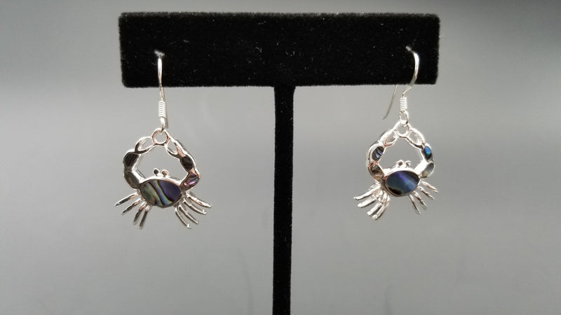 STERLING SILVER W/ ABALONE SHELL CRABS DANGLE EARRINGS