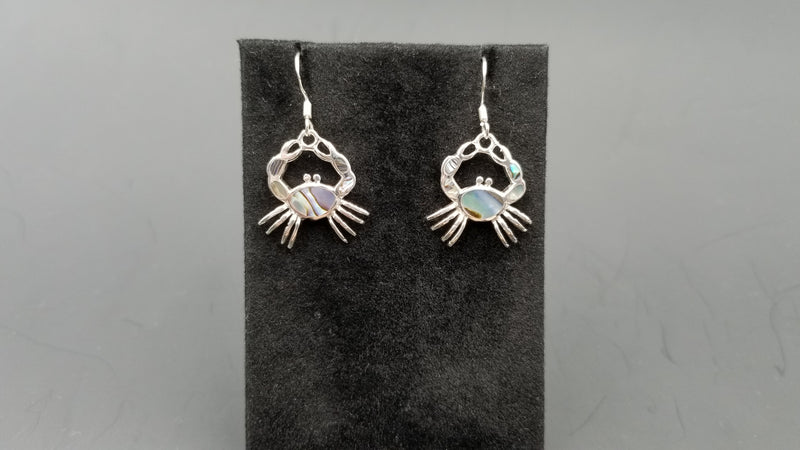 STERLING SILVER W/ ABALONE SHELL CRABS DANGLE EARRINGS