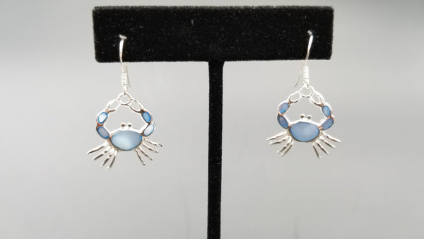 STERLING SILVER W/ BLUE MOTHER OF PEARLS CRABS DANGLE EARRINGS