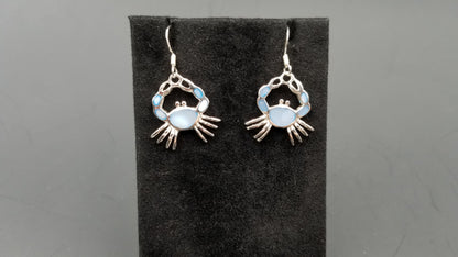 STERLING SILVER W/ BLUE MOTHER OF PEARLS CRABS DANGLE EARRINGS