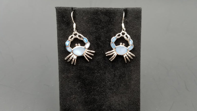 STERLING SILVER W/ BLUE MOTHER OF PEARLS CRABS DANGLE EARRINGS