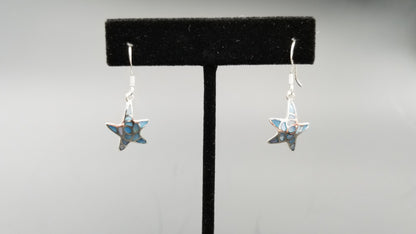 STERLING SILVER W/ BLUE MOTHER OF PEARLS STARFISH DANGLE EARRINGS