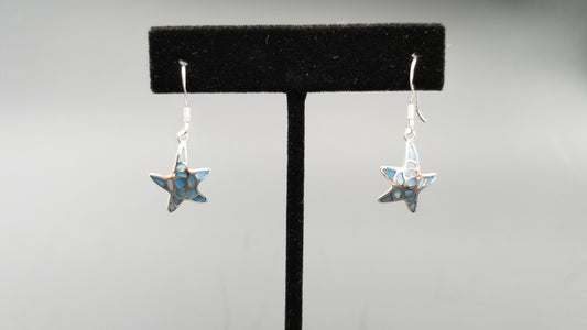 STERLING SILVER W/ BLUE MOTHER OF PEARLS STARFISH DANGLE EARRINGS