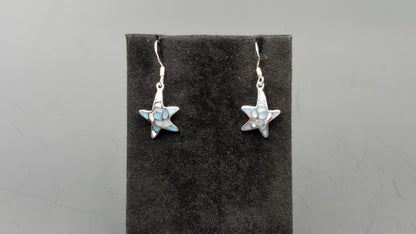 STERLING SILVER W/ BLUE MOTHER OF PEARLS STARFISH DANGLE EARRINGS