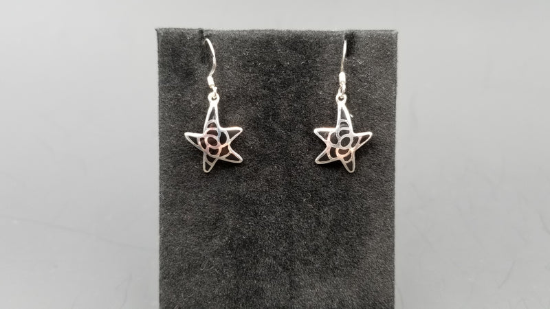 STERLING SILVER W/ BLACK STONES STARFISH DANGLE EARRINGS