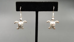 STERLING SILVER W/ MOTHER OF PEARL SEA TURTLE DANGLE EARRINGS