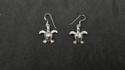 STERLING SILVER W/ ABALONE SHELL SEA TURTLE DANGLE EARRING