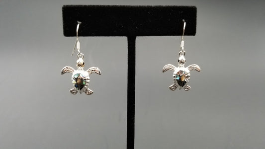 STERLING SILVER W/ ABALONE SHELL SEA TURTLE DANGLE EARRING
