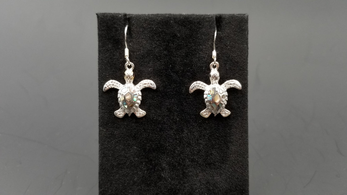 STERLING SILVER W/ ABALONE SHELL SEA TURTLE DANGLE EARRING