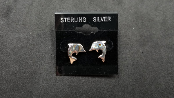 STERLING SILVER W/ ABALONE SHELL DOLPHIN PUSH BACKS EARRING