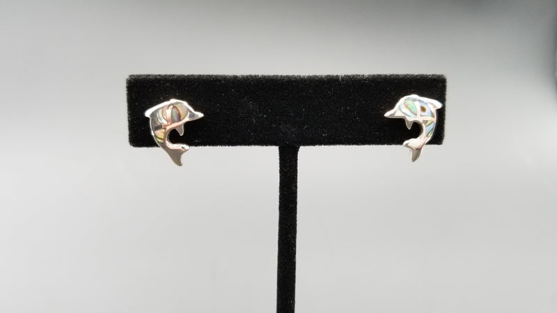 STERLING SILVER W/ ABALONE SHELL DOLPHIN PUSH BACKS EARRING