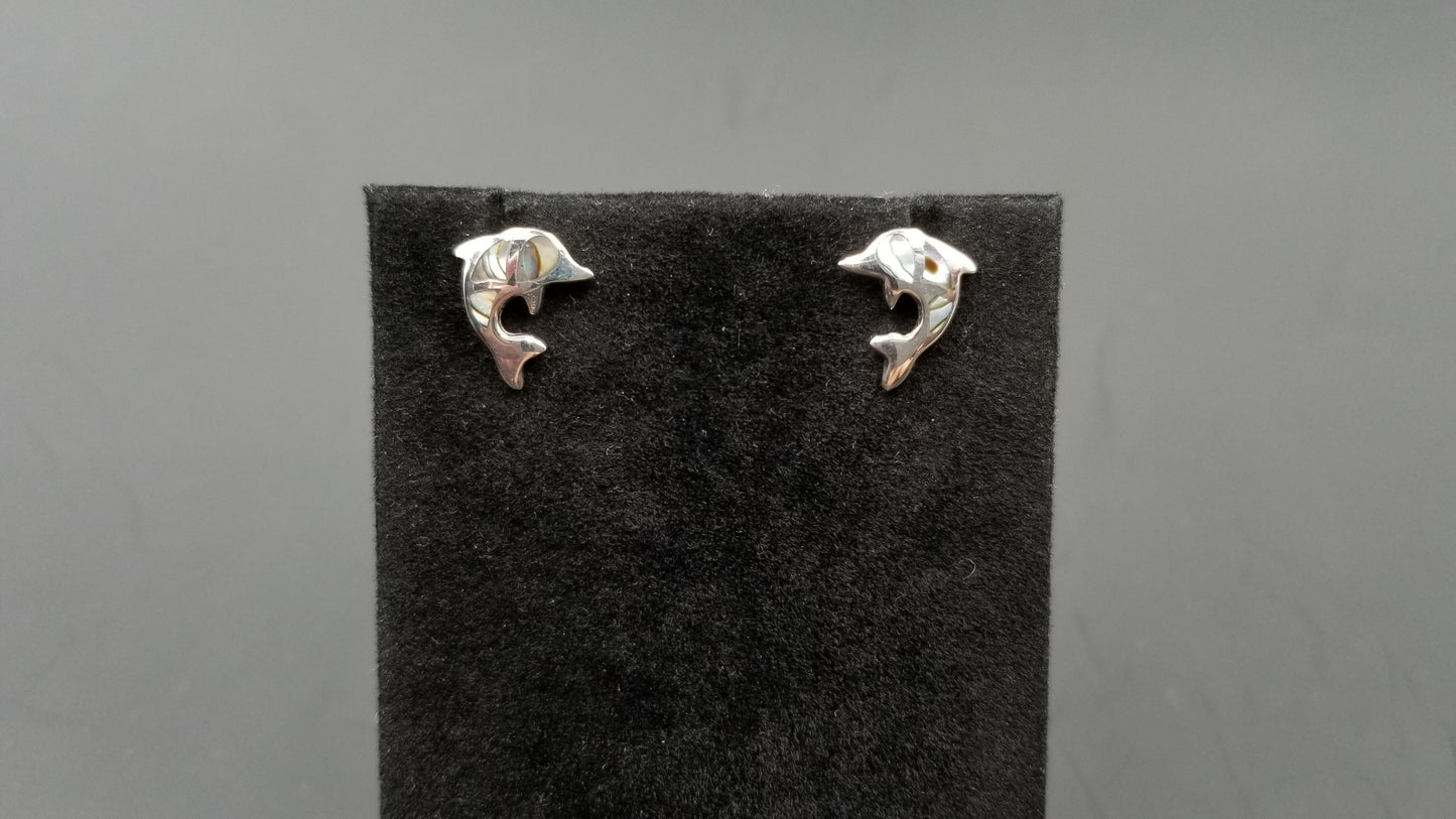 STERLING SILVER W/ ABALONE SHELL DOLPHIN PUSH BACKS EARRING
