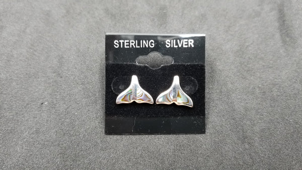 STERLING SILVER W/ ABALONE SHELL WHALE TAIL PUSH BACKS EARRING
