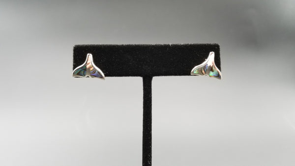 STERLING SILVER W/ ABALONE SHELL WHALE TAIL PUSH BACKS EARRING