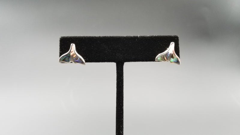 STERLING SILVER W/ ABALONE SHELL WHALE TAIL PUSH BACKS EARRING