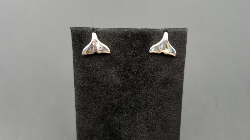 STERLING SILVER W/ ABALONE SHELL WHALE TAIL PUSH BACKS EARRING