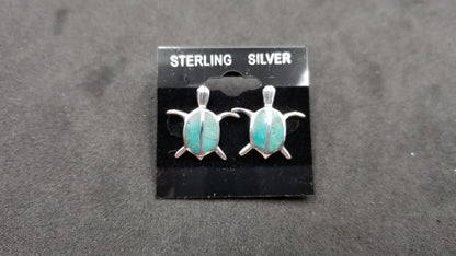 STERLING SILVER W/SYNTHETIC TURQOUISE TURTLE PUSH BACKS EARRINGS