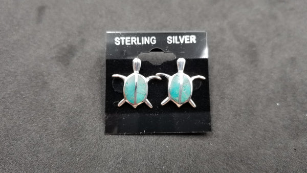 STERLING SILVER W/SYNTHETIC TURQOUISE TURTLE PUSH BACKS EARRINGS
