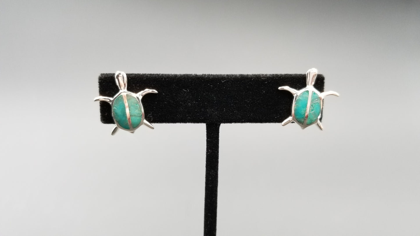 STERLING SILVER W/SYNTHETIC TURQOUISE TURTLE PUSH BACKS EARRINGS