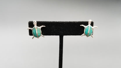 STERLING SILVER W/SYNTHETIC TURQOUISE TURTLE PUSH BACKS EARRINGS