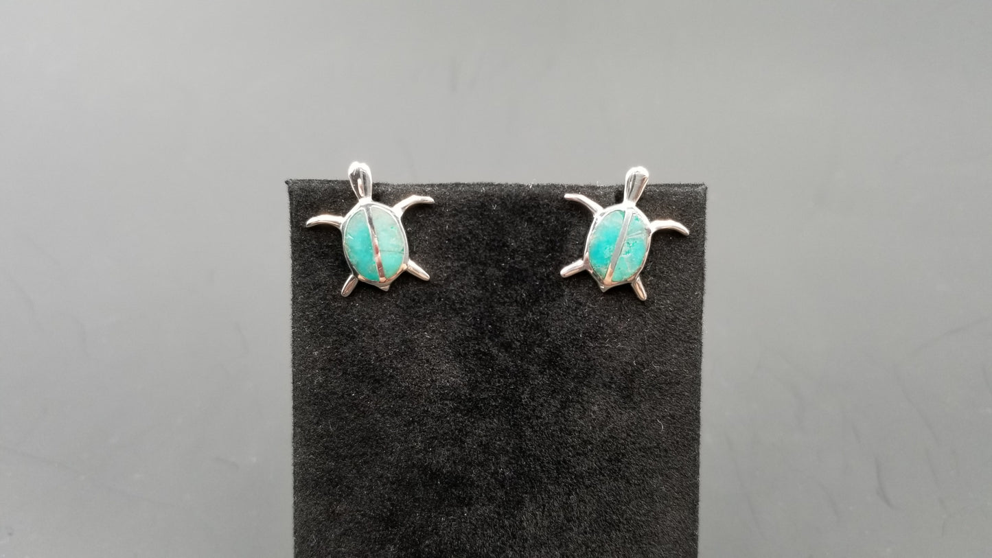 STERLING SILVER W/SYNTHETIC TURQOUISE TURTLE PUSH BACKS EARRINGS