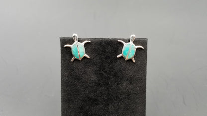 STERLING SILVER W/SYNTHETIC TURQOUISE TURTLE PUSH BACKS EARRINGS