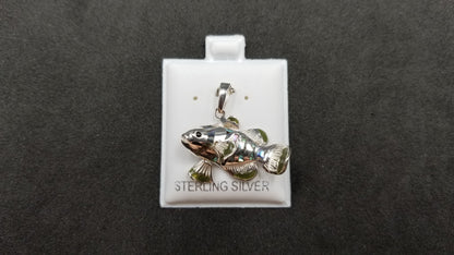 STERLING SILVER W/ ABALONE SHELL AND GREEN ENAMEL FISH PENDANT