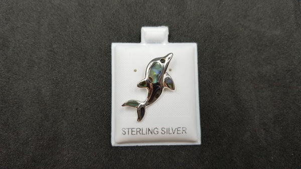STERLING SILVER W/ ABALONE SHELL DOLPHIN PENDANT