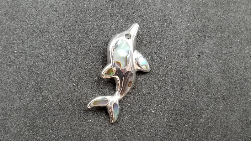 STERLING SILVER W/ ABALONE SHELL DOLPHIN PENDANT