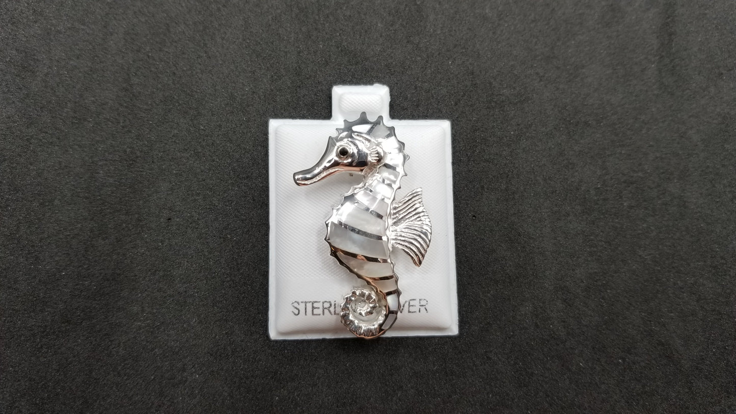 STERLING SILVER W/ ABALONE SHELL SEAHORSE PENDANT