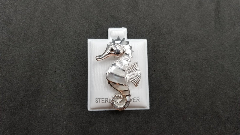 STERLING SILVER W/ ABALONE SHELL SEAHORSE PENDANT