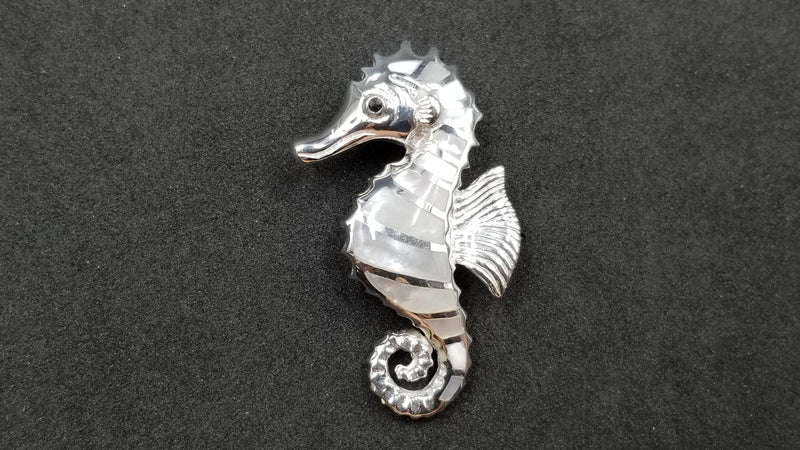 STERLING SILVER W/ ABALONE SHELL SEAHORSE PENDANT