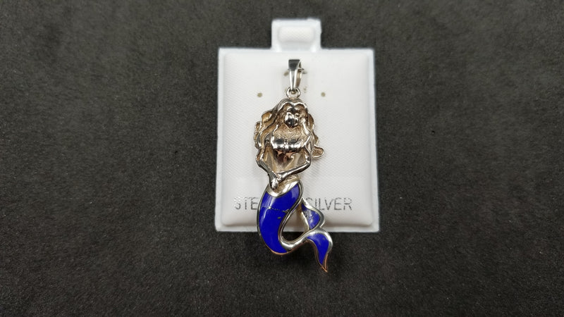 STERLING SILVER W/ LAPIS INLAY MERMAID PENDANT