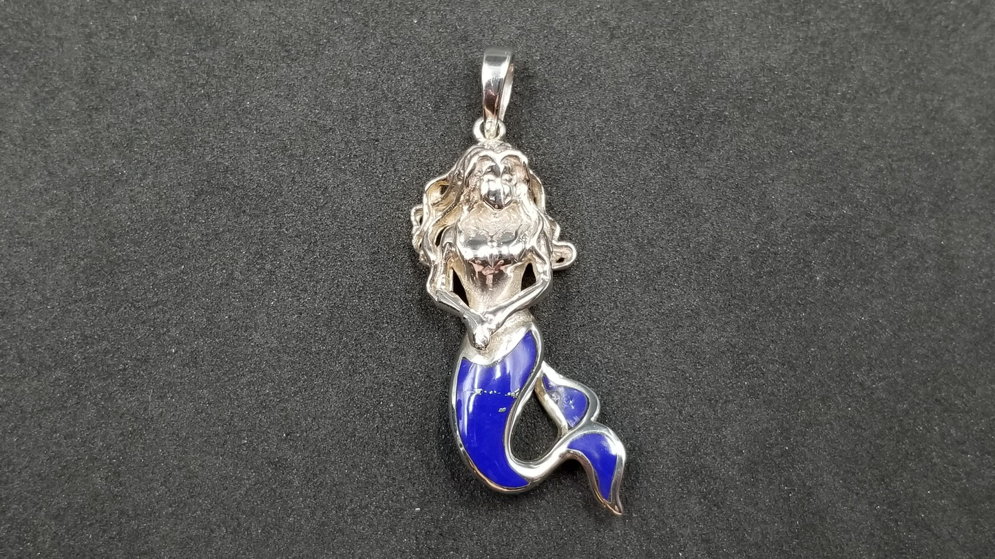 STERLING SILVER W/ LAPIS INLAY MERMAID PENDANT
