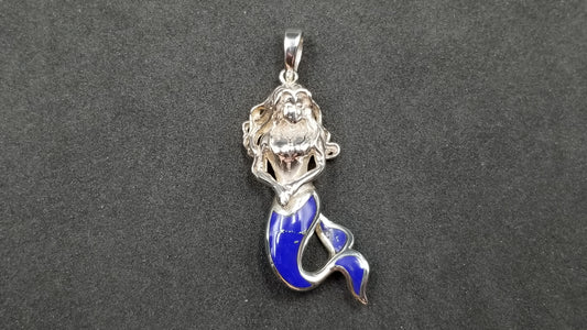 STERLING SILVER W/ LAPIS INLAY MERMAID PENDANT