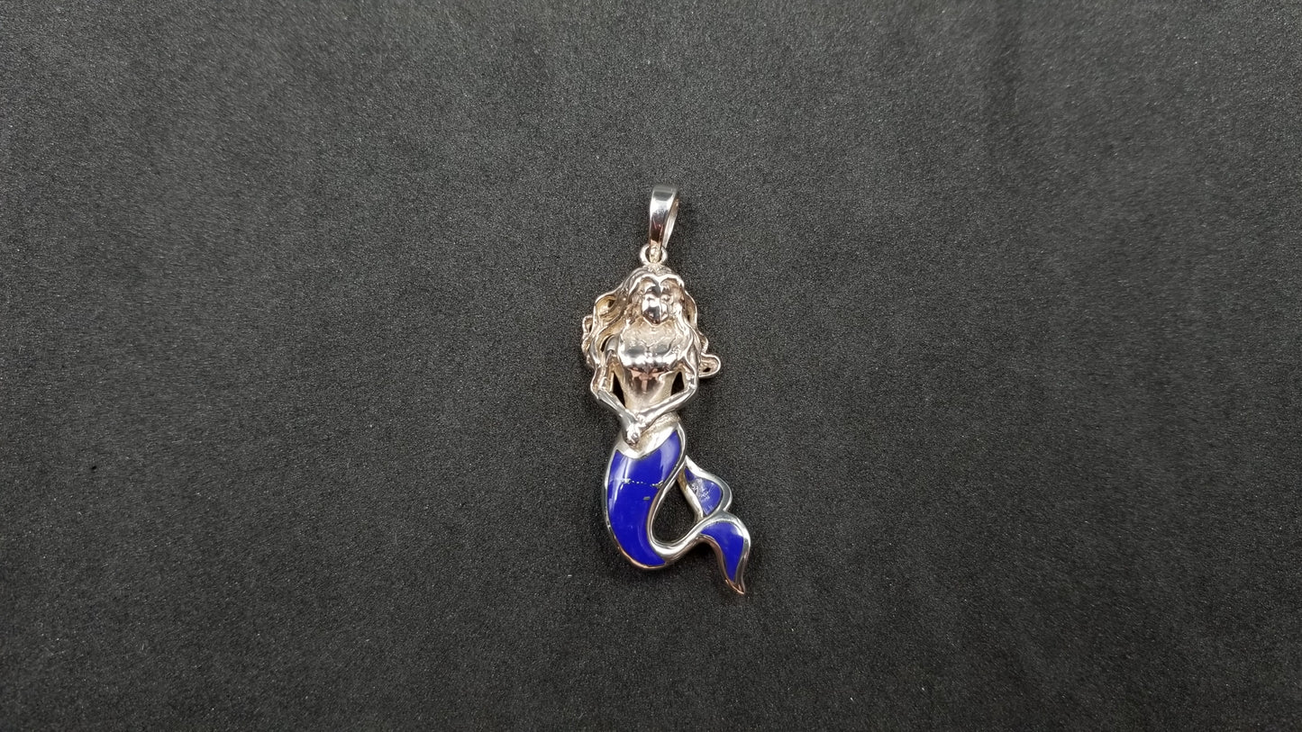 STERLING SILVER W/ LAPIS INLAY MERMAID PENDANT
