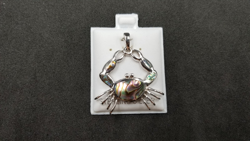 STERLING SILVER W/ ABALONE SHELL CRAB PENDANT