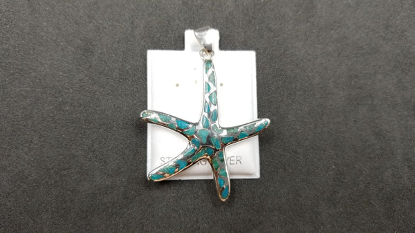 STERLING SILVER W/ SYNTHETIC TURQUOISE STARFISH PENDANT