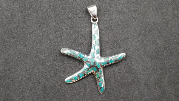STERLING SILVER W/ SYNTHETIC TURQUOISE STARFISH PENDANT