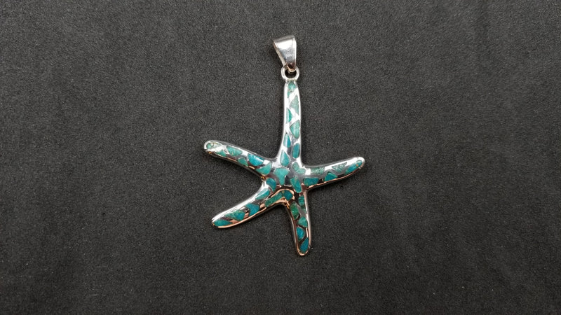 STERLING SILVER W/ SYNTHETIC TURQUOISE STARFISH PENDANT