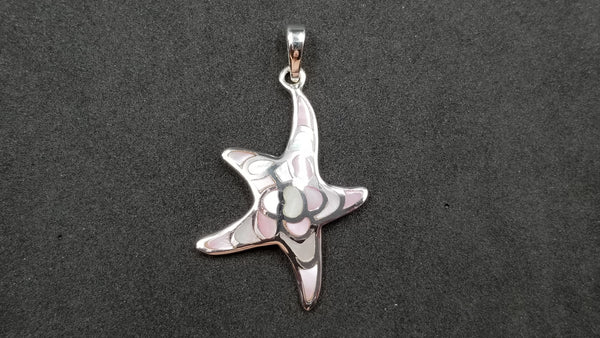 STERLING SILVER W/ WHITE AND PINK MOTHER OF PEARL STARFISH PENDANT