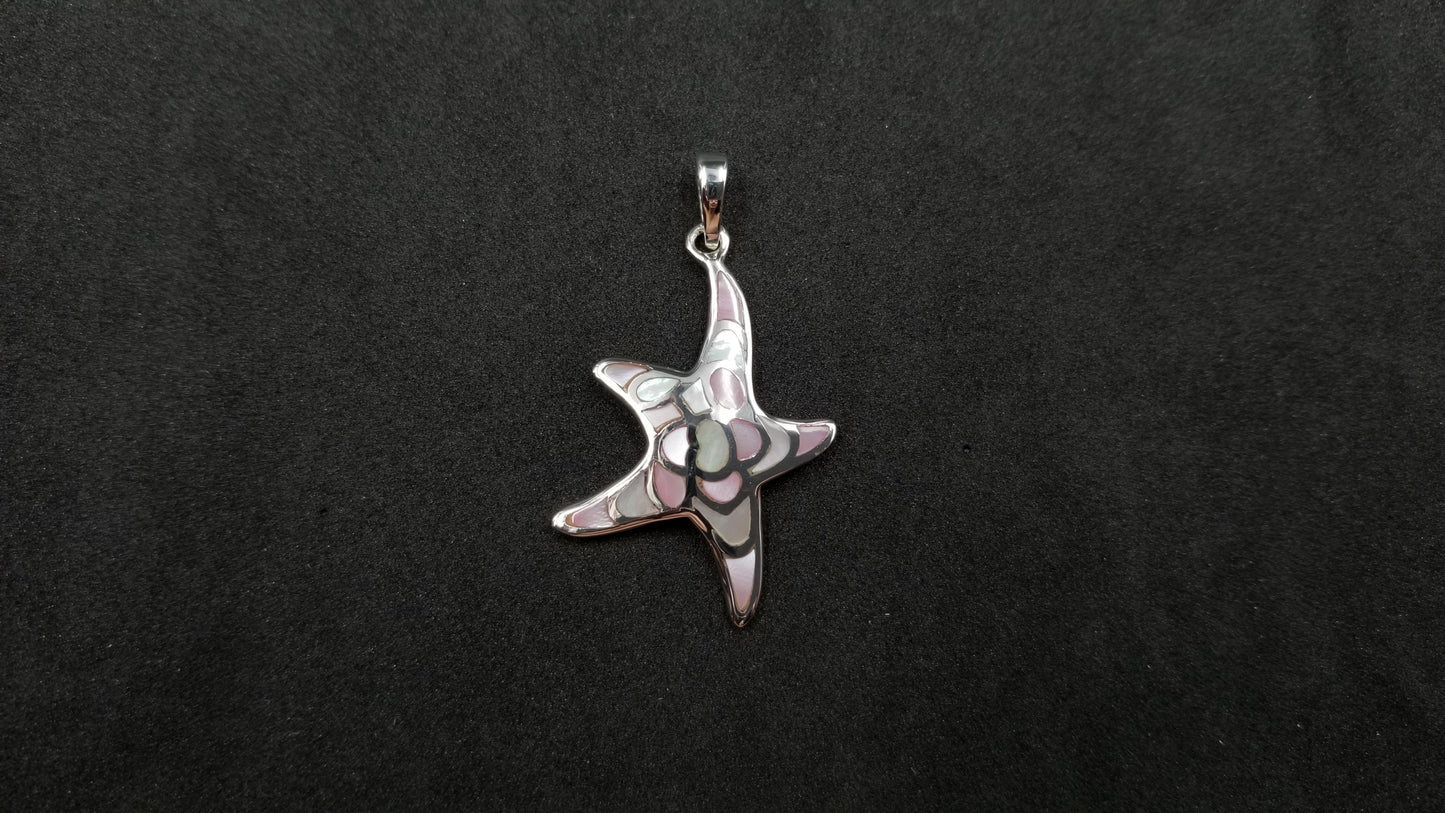 STERLING SILVER W/ WHITE AND PINK MOTHER OF PEARL STARFISH PENDANT