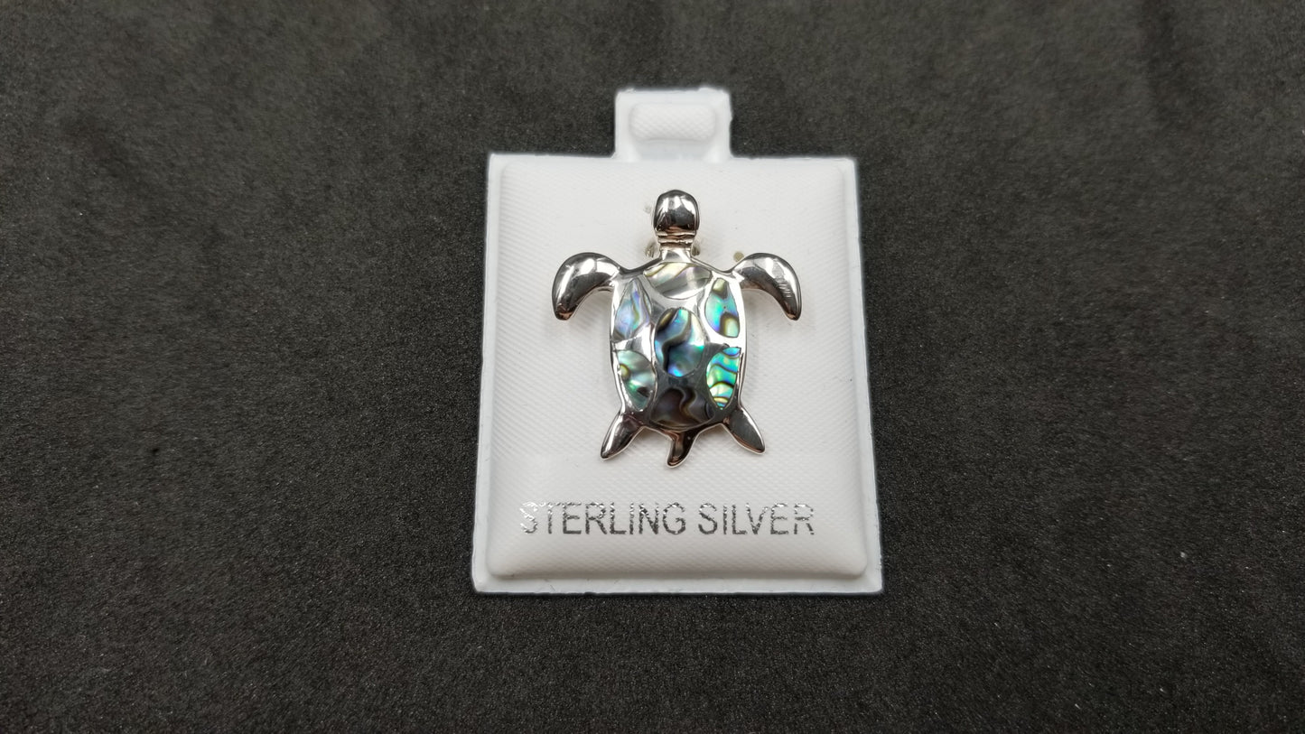 STERLING SILVER W/ ABALONE SHELL SEA TURTLE PENDANT